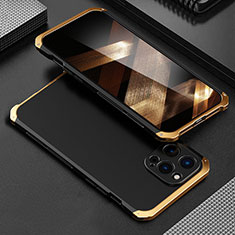 Handyhülle Hülle Luxus Aluminium Metall Tasche 360 Grad Ganzkörper für Apple iPhone 15 Pro Gold und Schwarz