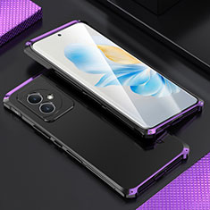 Handyhülle Hülle Luxus Aluminium Metall Tasche 360 Grad Ganzkörper für Huawei Honor 100 5G Violett