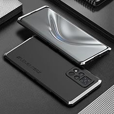 Handyhülle Hülle Luxus Aluminium Metall Tasche 360 Grad Ganzkörper für Huawei Honor V40 5G Silber und Schwarz