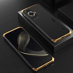 Handyhülle Hülle Luxus Aluminium Metall Tasche 360 Grad Ganzkörper für Huawei Nova 11 Gold und Schwarz