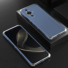 Handyhülle Hülle Luxus Aluminium Metall Tasche 360 Grad Ganzkörper für Huawei Nova 11 Silber und Blau