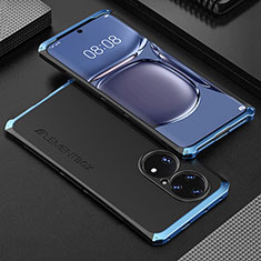 Handyhülle Hülle Luxus Aluminium Metall Tasche 360 Grad Ganzkörper für Huawei P50 Blau und Schwarz