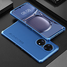 Handyhülle Hülle Luxus Aluminium Metall Tasche 360 Grad Ganzkörper für Huawei P50 Pro Blau