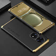 Handyhülle Hülle Luxus Aluminium Metall Tasche 360 Grad Ganzkörper für Huawei P50 Pro Gold und Schwarz