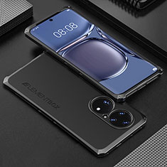 Handyhülle Hülle Luxus Aluminium Metall Tasche 360 Grad Ganzkörper für Huawei P50 Pro Schwarz