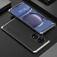 Handyhülle Hülle Luxus Aluminium Metall Tasche 360 Grad Ganzkörper für Huawei P50 Pro Silber und Schwarz