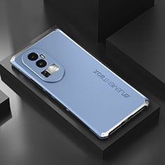 Handyhülle Hülle Luxus Aluminium Metall Tasche 360 Grad Ganzkörper für Oppo Reno10 Pro+ Plus 5G Silber und Blau