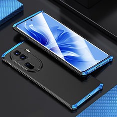 Handyhülle Hülle Luxus Aluminium Metall Tasche 360 Grad Ganzkörper für Oppo Reno11 Pro 5G Blau und Schwarz