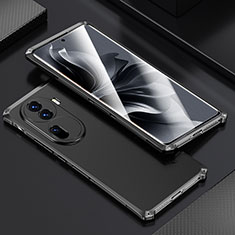 Handyhülle Hülle Luxus Aluminium Metall Tasche 360 Grad Ganzkörper für Oppo Reno11 Pro 5G Schwarz