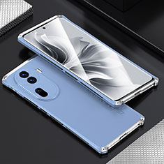 Handyhülle Hülle Luxus Aluminium Metall Tasche 360 Grad Ganzkörper für Oppo Reno11 Pro 5G Silber und Blau