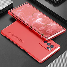 Handyhülle Hülle Luxus Aluminium Metall Tasche 360 Grad Ganzkörper für Oppo Reno6 Pro 5G India Rot