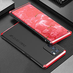 Handyhülle Hülle Luxus Aluminium Metall Tasche 360 Grad Ganzkörper für Oppo Reno6 Pro 5G India Rot und Schwarz