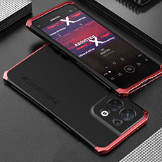 Handyhülle Hülle Luxus Aluminium Metall Tasche 360 Grad Ganzkörper für Oppo Reno9 5G Rot und Schwarz