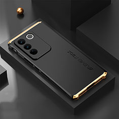 Handyhülle Hülle Luxus Aluminium Metall Tasche 360 Grad Ganzkörper für Vivo V27 Pro 5G Gold und Schwarz
