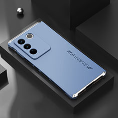 Handyhülle Hülle Luxus Aluminium Metall Tasche 360 Grad Ganzkörper für Vivo V27 Pro 5G Silber und Blau