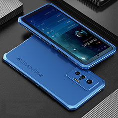 Handyhülle Hülle Luxus Aluminium Metall Tasche 360 Grad Ganzkörper für Vivo X70 5G Blau