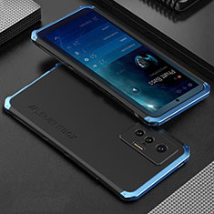 Handyhülle Hülle Luxus Aluminium Metall Tasche 360 Grad Ganzkörper für Vivo X70 5G Blau und Schwarz