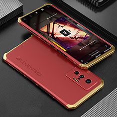Handyhülle Hülle Luxus Aluminium Metall Tasche 360 Grad Ganzkörper für Vivo X70 5G Gold und Rot