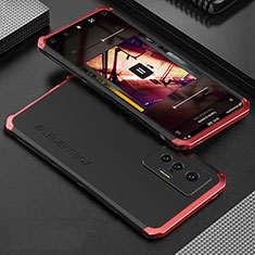 Handyhülle Hülle Luxus Aluminium Metall Tasche 360 Grad Ganzkörper für Vivo X70 5G Rot und Schwarz