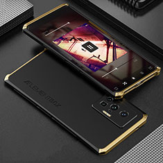 Handyhülle Hülle Luxus Aluminium Metall Tasche 360 Grad Ganzkörper für Vivo X70 Pro 5G Gold und Schwarz