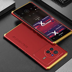 Handyhülle Hülle Luxus Aluminium Metall Tasche 360 Grad Ganzkörper für Vivo X80 Pro 5G Gold und Rot