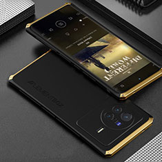 Handyhülle Hülle Luxus Aluminium Metall Tasche 360 Grad Ganzkörper für Vivo X80 Pro 5G Gold und Schwarz