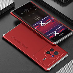 Handyhülle Hülle Luxus Aluminium Metall Tasche 360 Grad Ganzkörper für Vivo X80 Pro 5G Silber und Rot