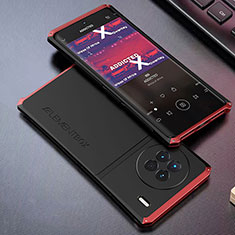 Handyhülle Hülle Luxus Aluminium Metall Tasche 360 Grad Ganzkörper für Vivo X90 5G Rot und Schwarz
