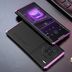 Handyhülle Hülle Luxus Aluminium Metall Tasche 360 Grad Ganzkörper für Vivo X90 Pro 5G Violett
