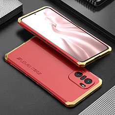 Handyhülle Hülle Luxus Aluminium Metall Tasche 360 Grad Ganzkörper für Xiaomi Mi 11i 5G Gold und Rot