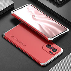 Handyhülle Hülle Luxus Aluminium Metall Tasche 360 Grad Ganzkörper für Xiaomi Mi 11i 5G Silber und Rot