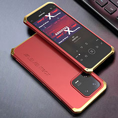 Handyhülle Hülle Luxus Aluminium Metall Tasche 360 Grad Ganzkörper für Xiaomi Mi 13 5G Gold und Rot