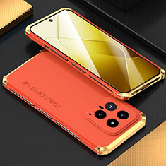 Handyhülle Hülle Luxus Aluminium Metall Tasche 360 Grad Ganzkörper für Xiaomi Mi 14 Pro 5G Gold und Rot