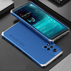 Handyhülle Hülle Luxus Aluminium Metall Tasche 360 Grad Ganzkörper für Xiaomi Poco X4 NFC Silber und Blau