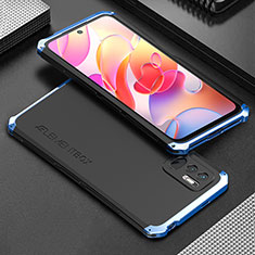 Handyhülle Hülle Luxus Aluminium Metall Tasche 360 Grad Ganzkörper für Xiaomi Redmi Note 10 JE 5G Blau und Schwarz