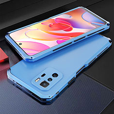 Handyhülle Hülle Luxus Aluminium Metall Tasche 360 Grad Ganzkörper für Xiaomi Redmi Note 10 Pro 5G Blau