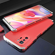 Handyhülle Hülle Luxus Aluminium Metall Tasche 360 Grad Ganzkörper für Xiaomi Redmi Note 10 Pro 5G Silber und Rot