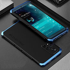 Handyhülle Hülle Luxus Aluminium Metall Tasche 360 Grad Ganzkörper für Xiaomi Redmi Note 11 Pro+ Plus 5G Blau und Schwarz