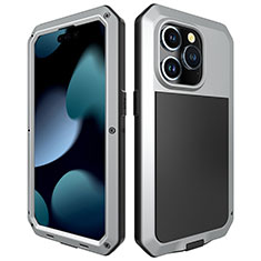 Handyhülle Hülle Luxus Aluminium Metall Tasche 360 Grad Ganzkörper HJ1 für Apple iPhone 13 Pro Max Silber