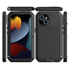 Handyhülle Hülle Luxus Aluminium Metall Tasche 360 Grad Ganzkörper HJ1 für Apple iPhone 14 Schwarz