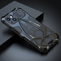 Handyhülle Hülle Luxus Aluminium Metall Tasche 360 Grad Ganzkörper LF1 für Apple iPhone 13 Schwarz