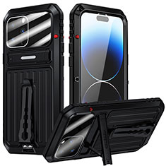 Handyhülle Hülle Luxus Aluminium Metall Tasche 360 Grad Ganzkörper LK1 für Apple iPhone 15 Pro Schwarz