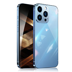 Handyhülle Hülle Luxus Aluminium Metall Tasche 360 Grad Ganzkörper M01 für Apple iPhone 15 Pro Blau