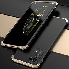 Handyhülle Hülle Luxus Aluminium Metall Tasche 360 Grad Ganzkörper M01 für Oppo Reno5 5G Gold und Schwarz