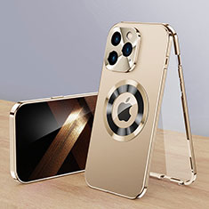 Handyhülle Hülle Luxus Aluminium Metall Tasche 360 Grad Ganzkörper mit Mag-Safe Magnetic Magnetisch P01 für Apple iPhone 13 Pro Max Gold