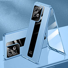 Handyhülle Hülle Luxus Aluminium Metall Tasche 360 Grad Ganzkörper P01 für Oppo Reno8 5G Blau