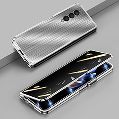 Handyhülle Hülle Luxus Aluminium Metall Tasche 360 Grad Ganzkörper P01 für Samsung Galaxy Z Fold4 5G Silber