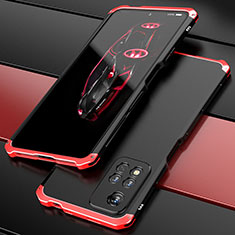 Handyhülle Hülle Luxus Aluminium Metall Tasche 360 Grad Ganzkörper P01 für Xiaomi Mi 11i 5G (2022) Rot und Schwarz