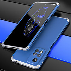 Handyhülle Hülle Luxus Aluminium Metall Tasche 360 Grad Ganzkörper P01 für Xiaomi Mi 11i 5G (2022) Silber und Blau