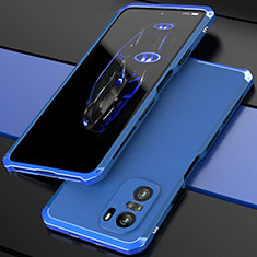 Handyhülle Hülle Luxus Aluminium Metall Tasche 360 Grad Ganzkörper P01 für Xiaomi Mi 11i 5G Blau